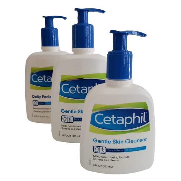 3 Cetaphil Gentle Skin Cleanser Face & Body All Skin Types 16oz & 8oz Frag Free